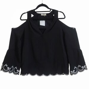 Ramy Brook Black Embroidered Cold Shoulder Blouse